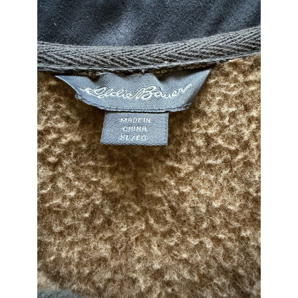 Eddie Bauer Quarter Zip Brown Heathered Fleece Sweater Men's Size XL - Picture 3 of 10